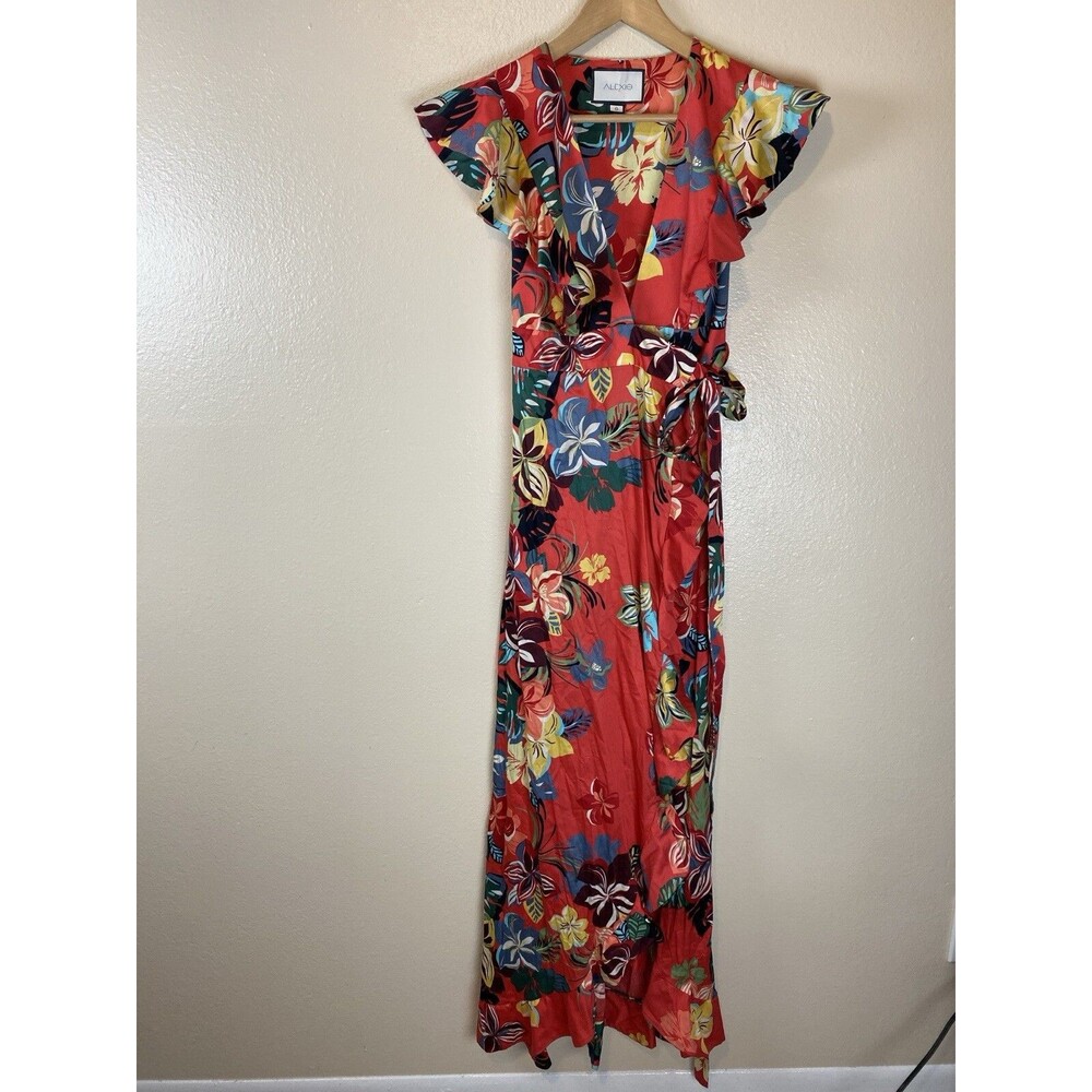 Alexis S Janna Dress Maxi Floral Calipso Red Resort Garden Party Wrap A-Line - Picture 2 of 5
